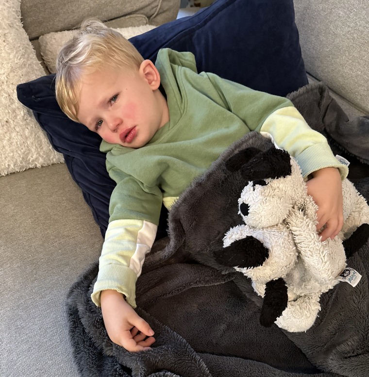 Oliver, 2, became sick first. "In the first four days, Ollie was rough. He couldn't get off the couch, he just was lying there kind of staring off into space," Dylan said.