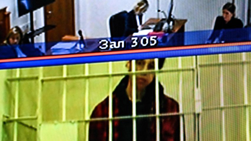 US basketball player Brittney Griner, who was sentenced to nine years in a Russian penal colony in August for drug smuggling, is seen on a screen via a video link from a remand prison during a court hearing to consider an appeal against her sentence, at the Moscow regional court on October 25, 2022. - The two-time Olympic basketball gold medallist and Women's NBA champion was detained at a Moscow airport in February after she was found carrying vape cartridges with cannabis oil in her luggage.